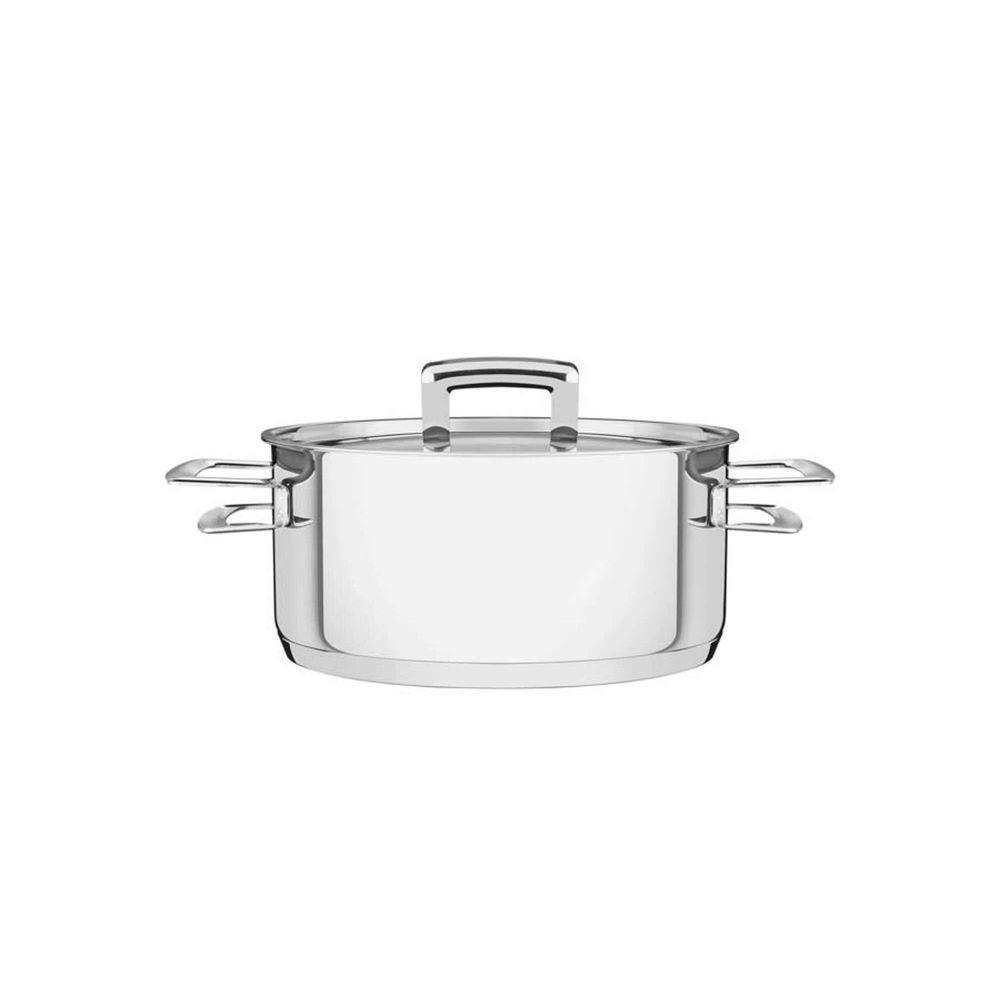 Caçarola Brava Rasa Em Aço Inox Fundo Triplo Com Tampa Plana E Alças 20 Cm 2,9 L - 1