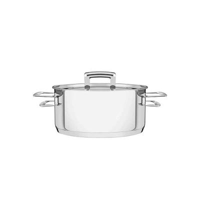 Caçarola Brava Rasa Em Aço Inox Fundo Triplo Com Tampa Plana E Alças 20 Cm 2,9 L