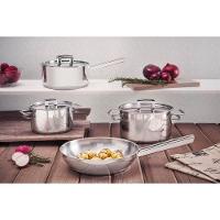 Caçarola Brava Rasa Em Aço Inox Fundo Triplo Com Tampa Plana E Alças 20 Cm 2,9 L - 3