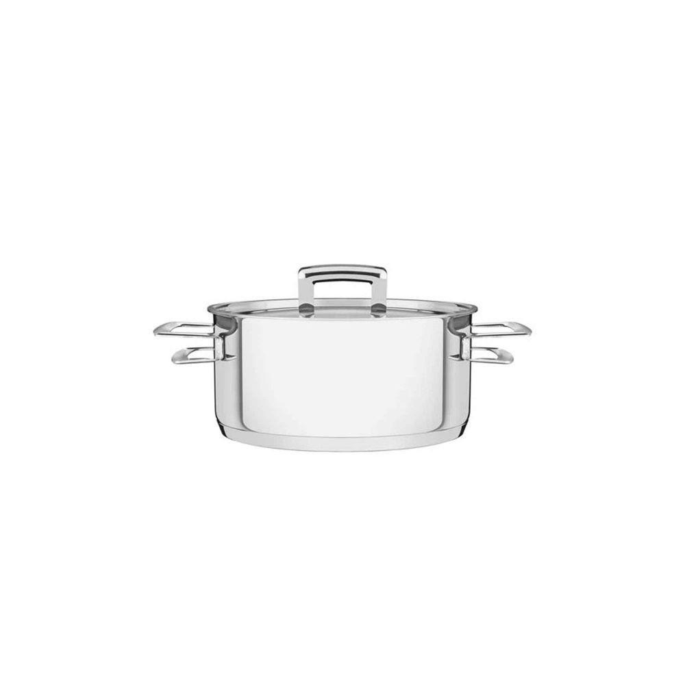 Caçarola Brava Rasa Em Aço Inox Fundo Triplo Com Tampa Plana E Alças 16 Cm 1,4 L - 1