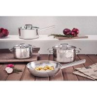 Caçarola Brava Rasa Em Aço Inox Fundo Triplo Com Tampa Plana E Alças 16 Cm 1,4 L - 2