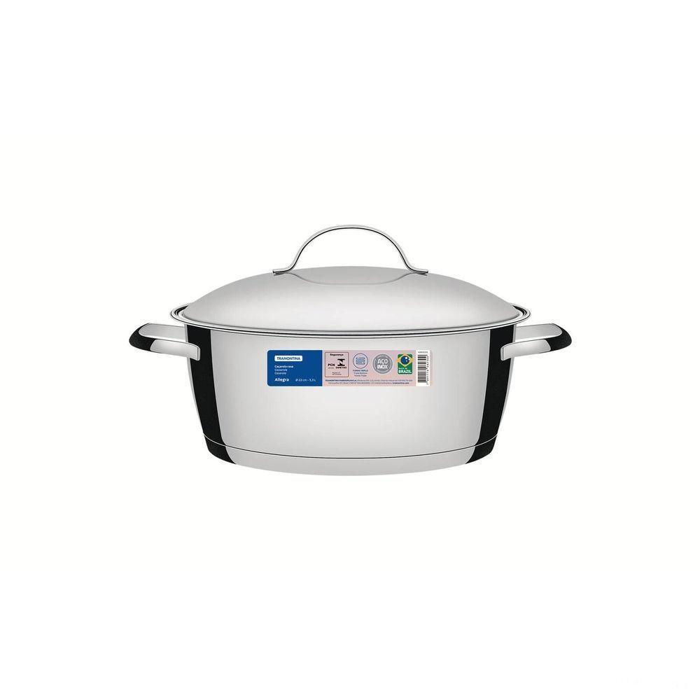 Caçarola Rasa Tramontina Allegra Em Aço Inox Com Fundo Triplo 22 Cm 3,3 L Tramontina. - 7