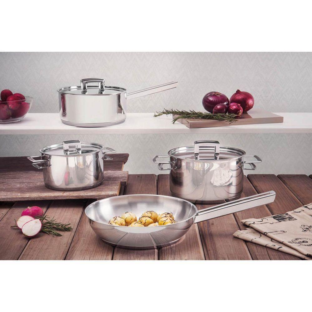 Caçarola Brava Funda Em Aço Inox Fundo Triplo Com Tampa Plana E Alças 20 Cm 3,6 L - 9