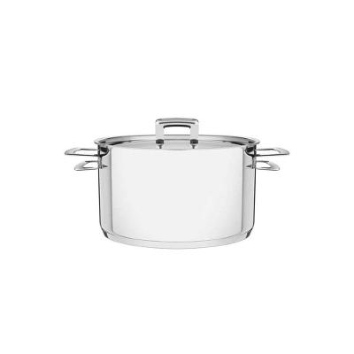 Caçarola Brava Funda Em Aço Inox Fundo Triplo Com Tampa Plana E Alças 20 Cm 3,6 L