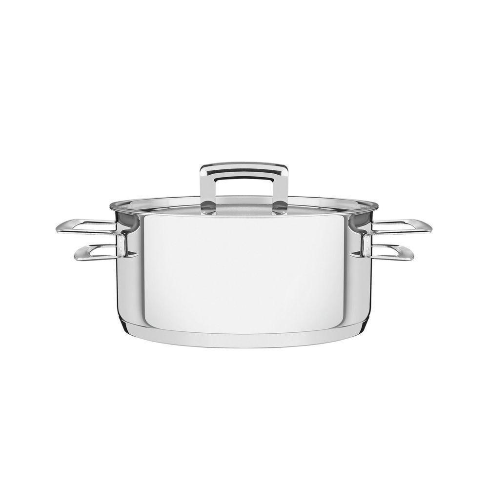 Caçarola Brava Rasa Em Aço Inox Fundo Triplo Com Tampa Plana E Alças 24 Cm 4,8 L - 7