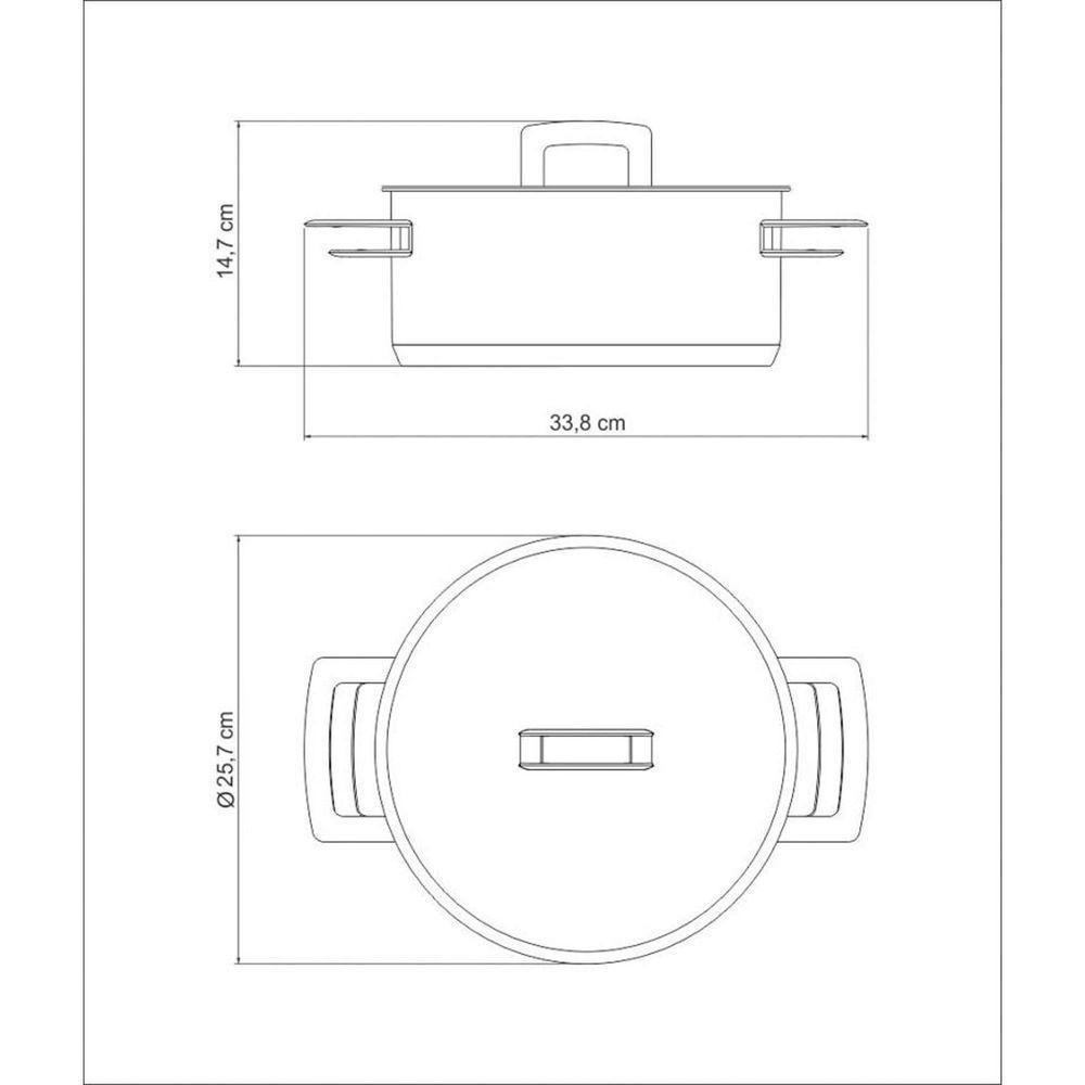 Caçarola Brava Rasa Em Aço Inox Fundo Triplo Com Tampa Plana E Alças 24 Cm 4,8 L - 9