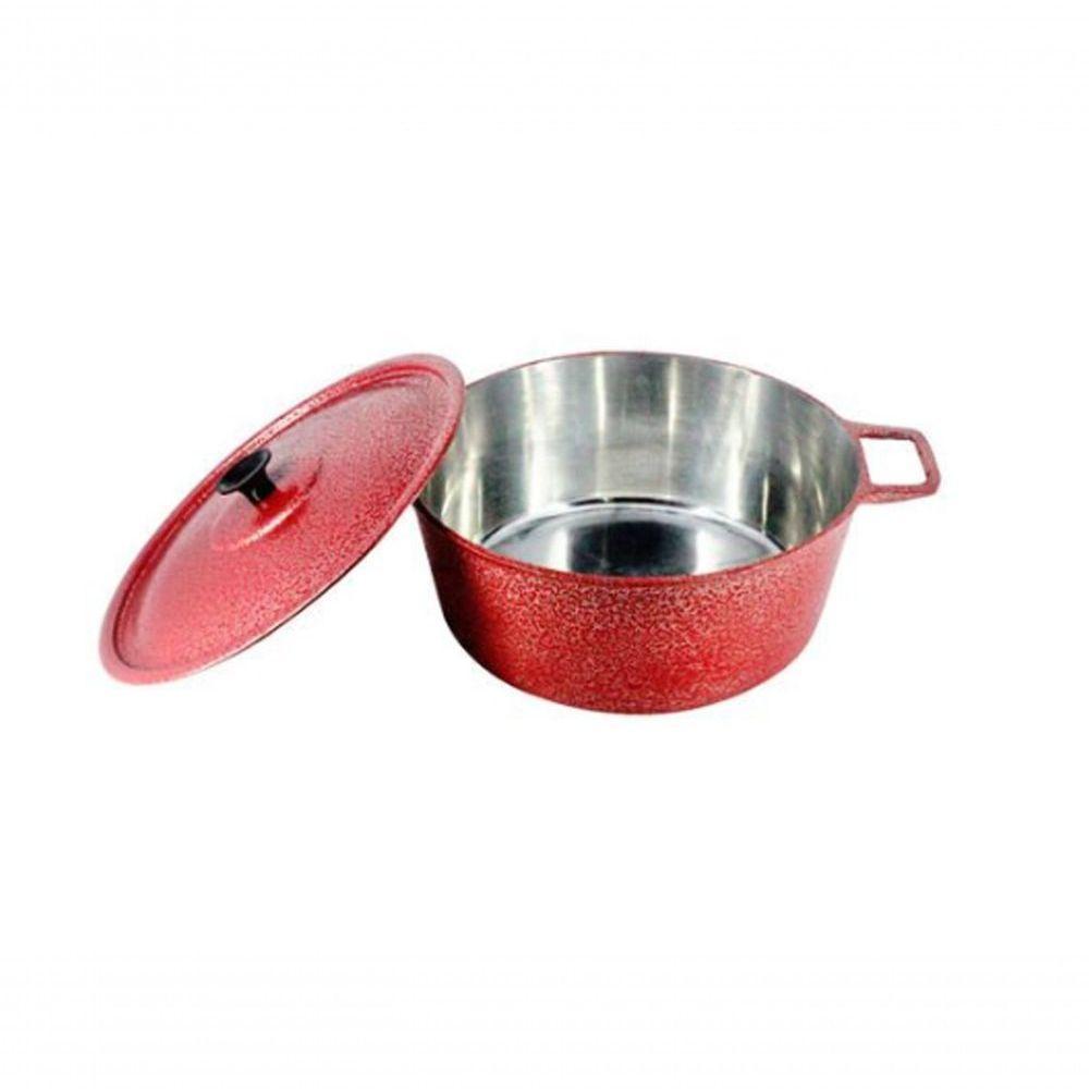 Caçarola Craqueada Alça Alumínio E Tampa 24Cm Vermelho - 1