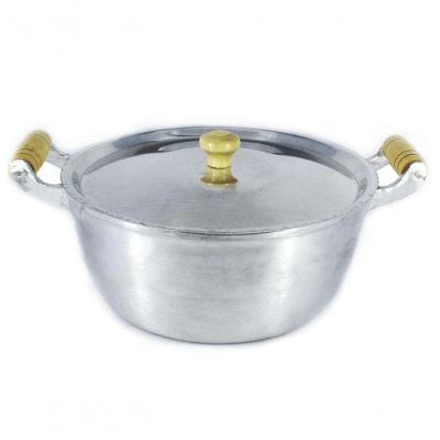 Caçarola Panela Alumínio Polido Alça Madeira Bojuda 26Cm