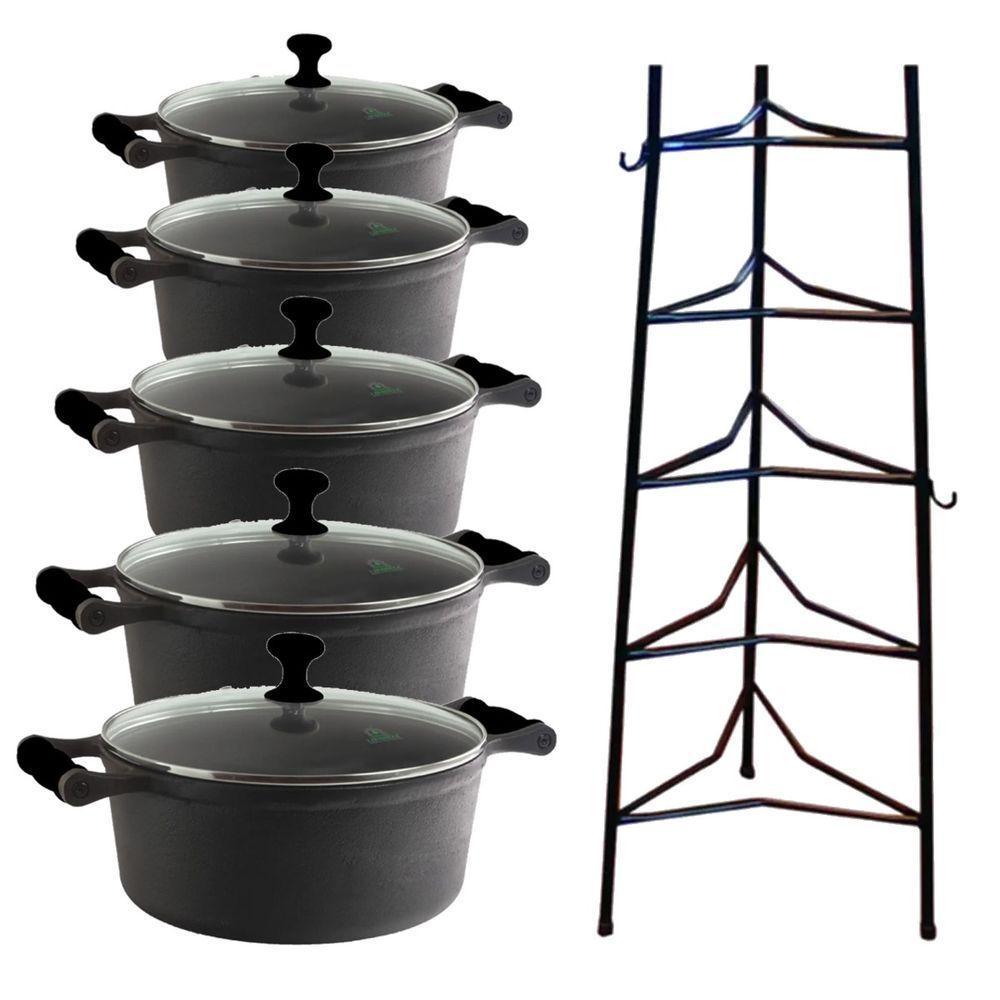 Jogo Caçarola Silicone Preto T/V 16 Ao 24Cm E Paneleiro - 1