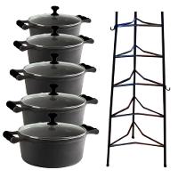 Jogo Caçarola Silicone Preto 16 Ao 24cm E Paneleiro - 1