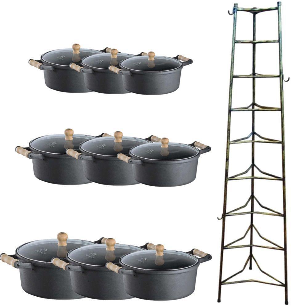 Jogo Caçarola Ferro Alça Madeira T/v 16 Ao 32cm - 1