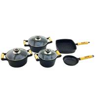 Jogo 3 Caçarolas Alça Madeira Tampa Vidro E 2 Frigideiras. - 1