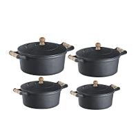 Jogo 4 Caçarolas E Tampa Ferro Alça Madeira 16 18 20 E 22cm. - 1