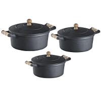 Jogo 3 Und Caçarolas Ferro E Alça Madeira 1,0, 1,55 E 2,05 L. - 1