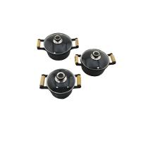 Jogo 3 Caçarolas De Ferro Fundido Alça Madeira Tampa Vidro. - 1