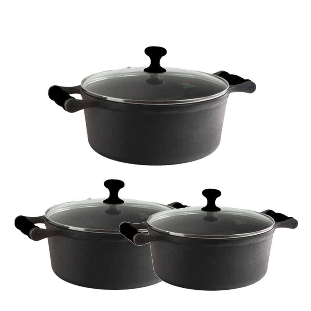 Jogo Caçarola De Ferro Alça De Silicone Preto 16, 18 E 20Cm. - 1