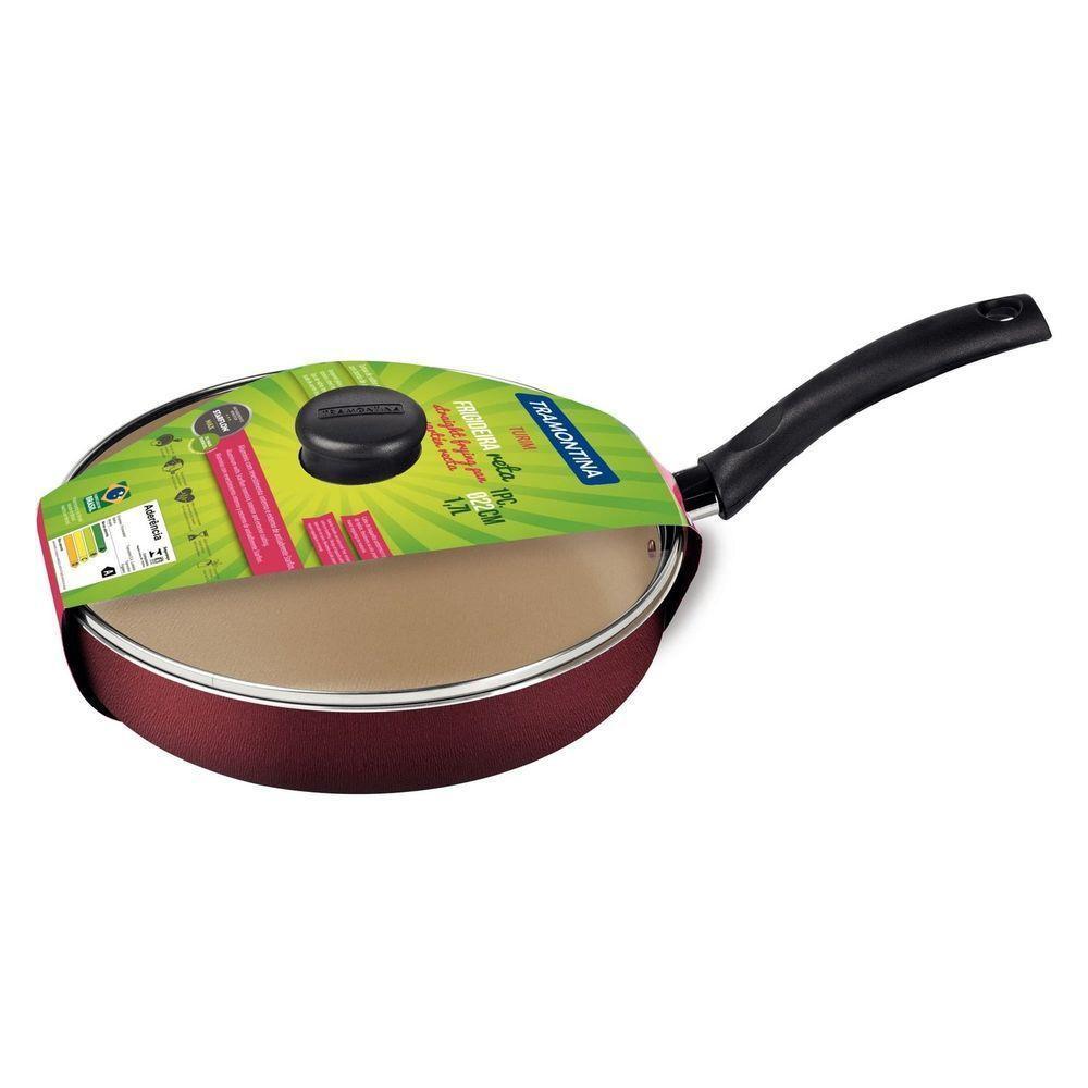 Frigideira Turim Em Alumínio Antiaderente Starflon Vermelho Com Tampa De Vidro 22cm 1,7l - 2