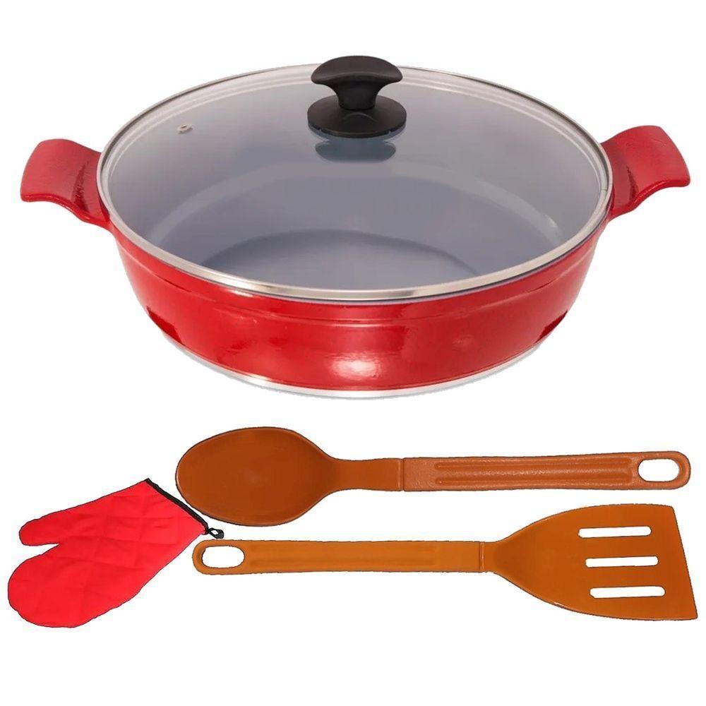 Frigideira Vermelho Antiaderente Cerâmica Talher Luva05 30cm - 1