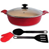 Frigideira Vermelha Marmorizado Talher E Luva 02 Aa 30cm - 1