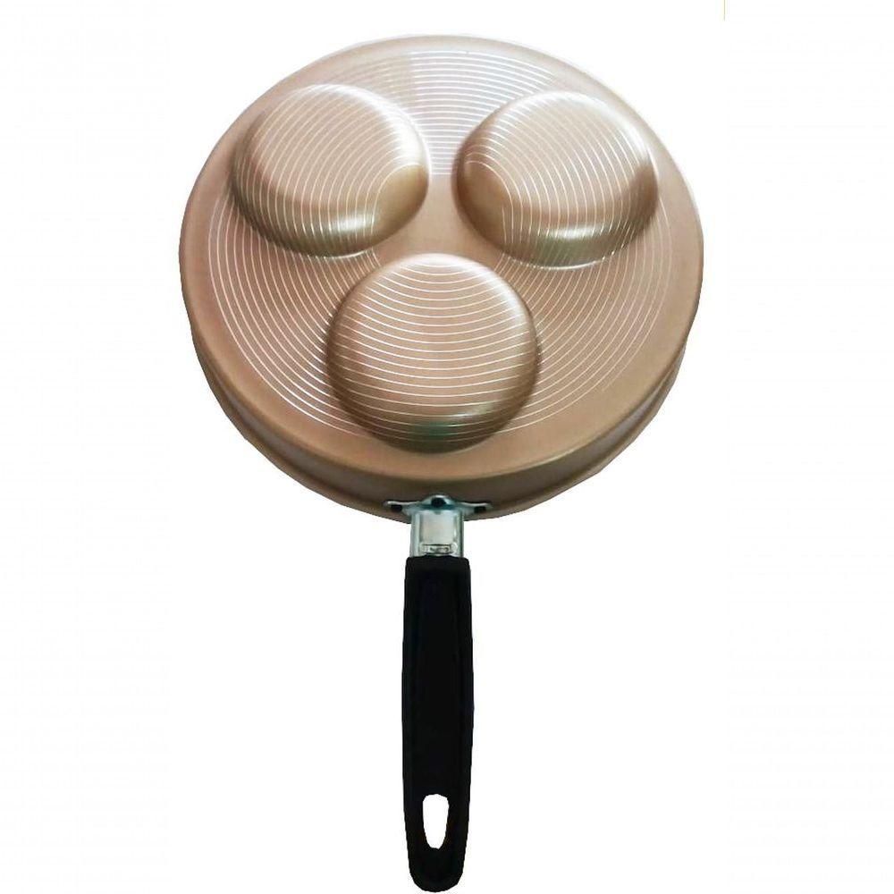 Frigideira 3 Ovos Tampa Vidro Antiaderente Dourada Docesar - 2