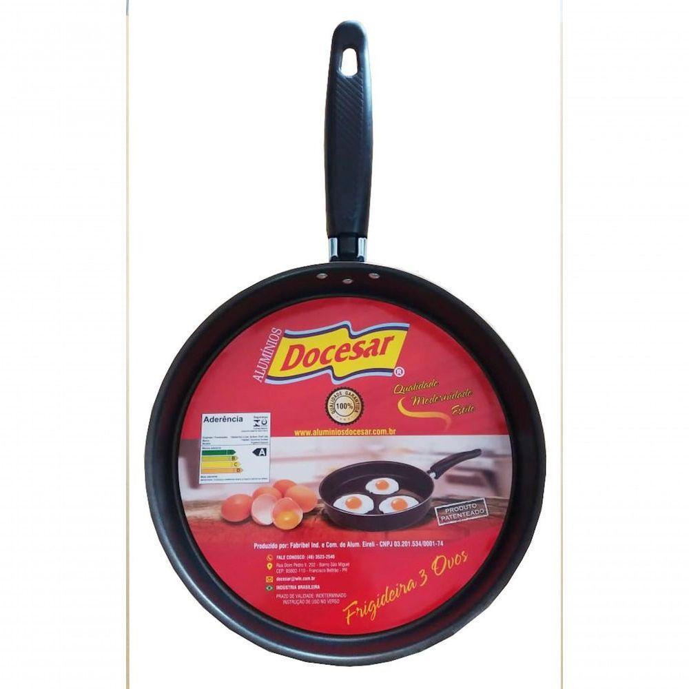 Frigideira Para 3 Ovos Tampa Vidro Antiaderente Azul Docesar - 3