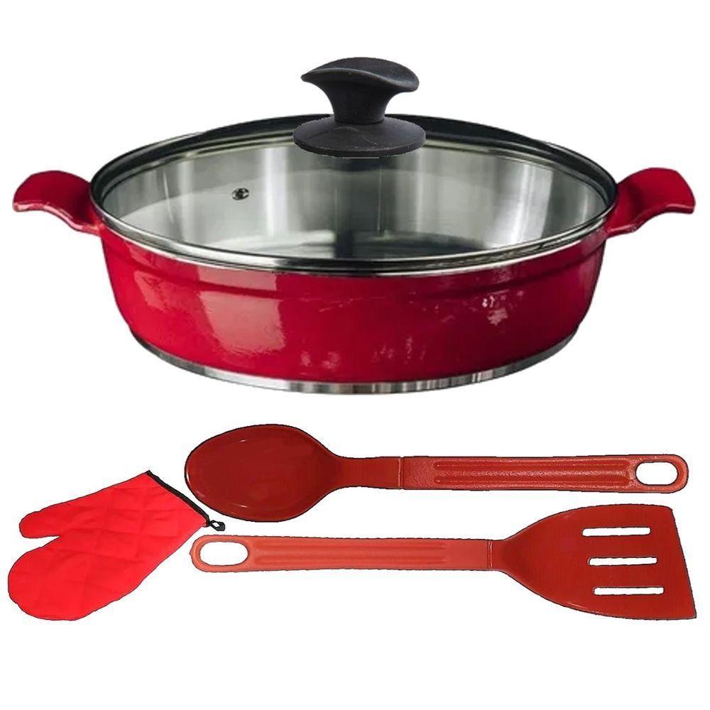 Frigideira Vermelho Alumínio Fundido Usinado Tluva 03 30cm - 1