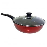 Frigideira Antiaderente Grande Nº24 Vermelha Tampa De Vidro - 1