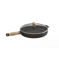 Frigideira Ferro Fundido Com Tampa Vidro Cabo Madeira 22Cm. - 1