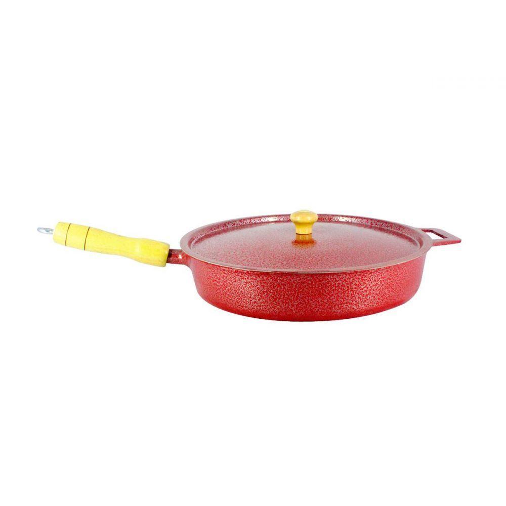 Frigideira Alumínio Fundido Craqueada Cabo De Madeira Vermelha 28Cm - 1