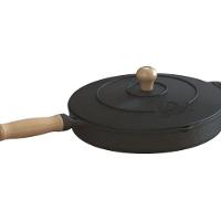 Frigideira Ferro Fundido Com Tampa Ferro Cabo Madeira - 1