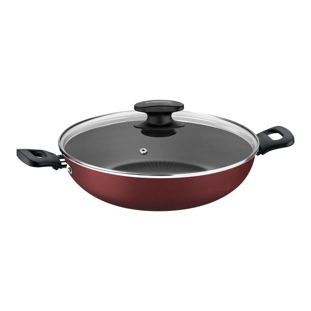 Wok Loreto Tampa de Vidro Vermelha 28cm - 2