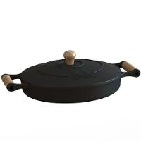 Frigideira Ferro Fundido com Tampa e Alças de Madeira 28Cm - 1