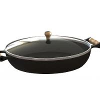 Frigideira Ferro Fundido com Tampa Vidro Alças Madeira 28Cm - 1