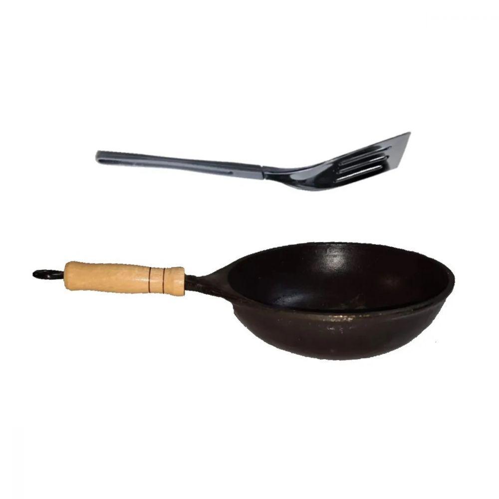Frigideira Wok Antiaderente Cabo Madeira 32Cm E Espátula. - 1