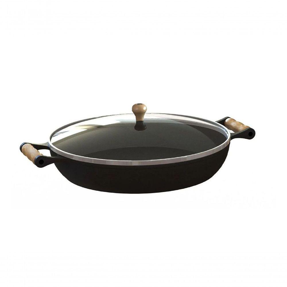 Frigideira Paella Ferro Fundido Com Tampa De Vidro 36 Cm - 2