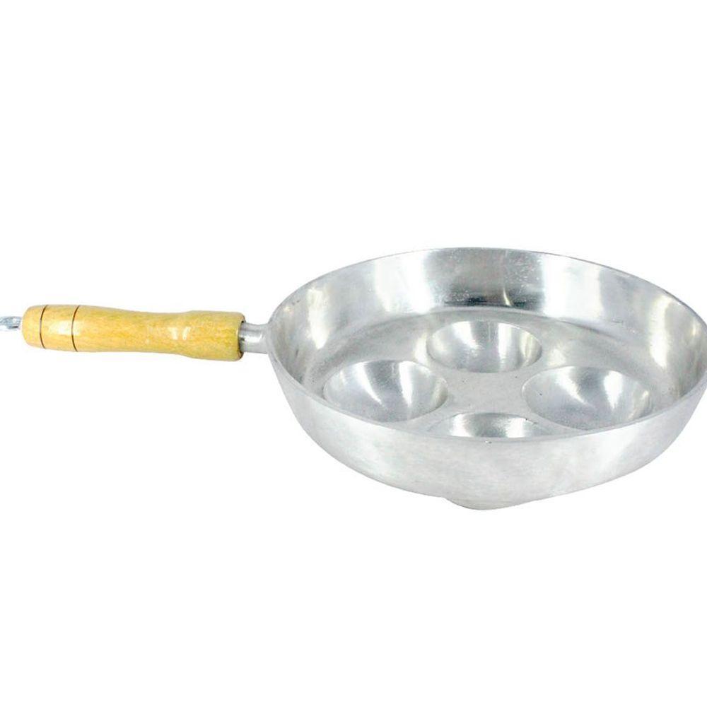 Frigideira Alumínio Fundido Polida Cabo Madeira Frita 4 Ovos - 1