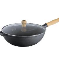 Panela Frigideira Wok em Ferro Fundido com Tampa Vidro 28Cm - 1