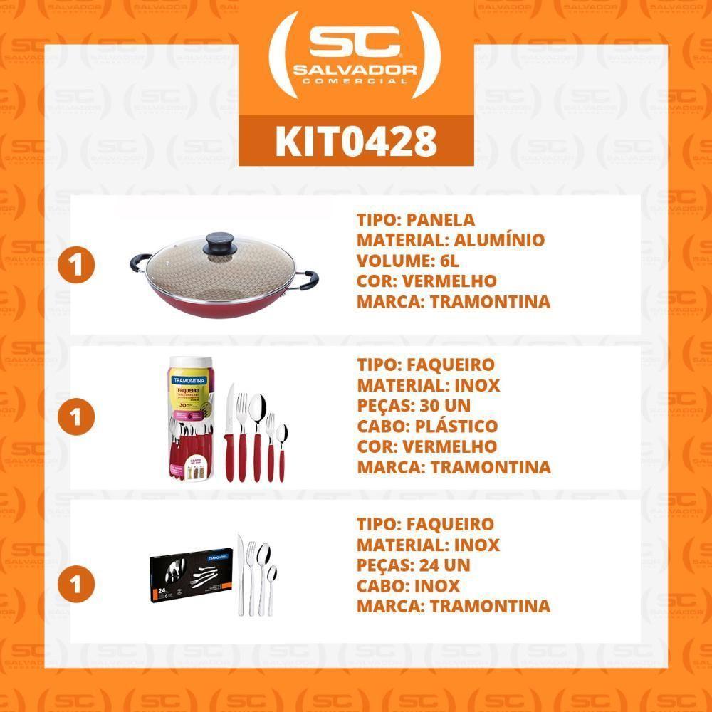 Kit - Panela Wok 36 Cm Vermelho + 1 Faqueiro Vermelho 30pç + 1 Faqueiro Inox 24pç - Tramontina - 2