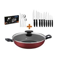 Kit - Panela Wok Alumínio 28cm + 1 Conjunto Facas 9pç + 1 Faqueiro Inox 24pç - Tramontina - 1
