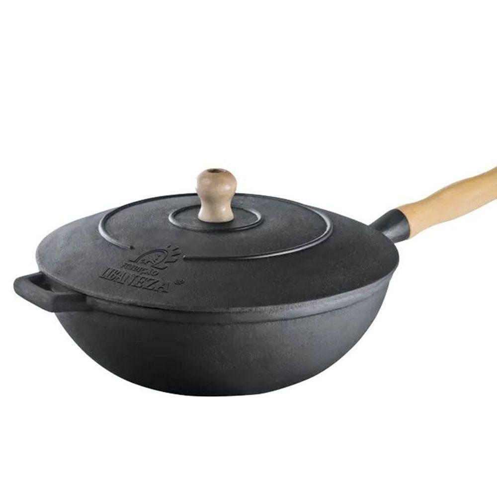 Panela Frigideira Wok em Ferro Fundido com Tampa 28Cm - 1