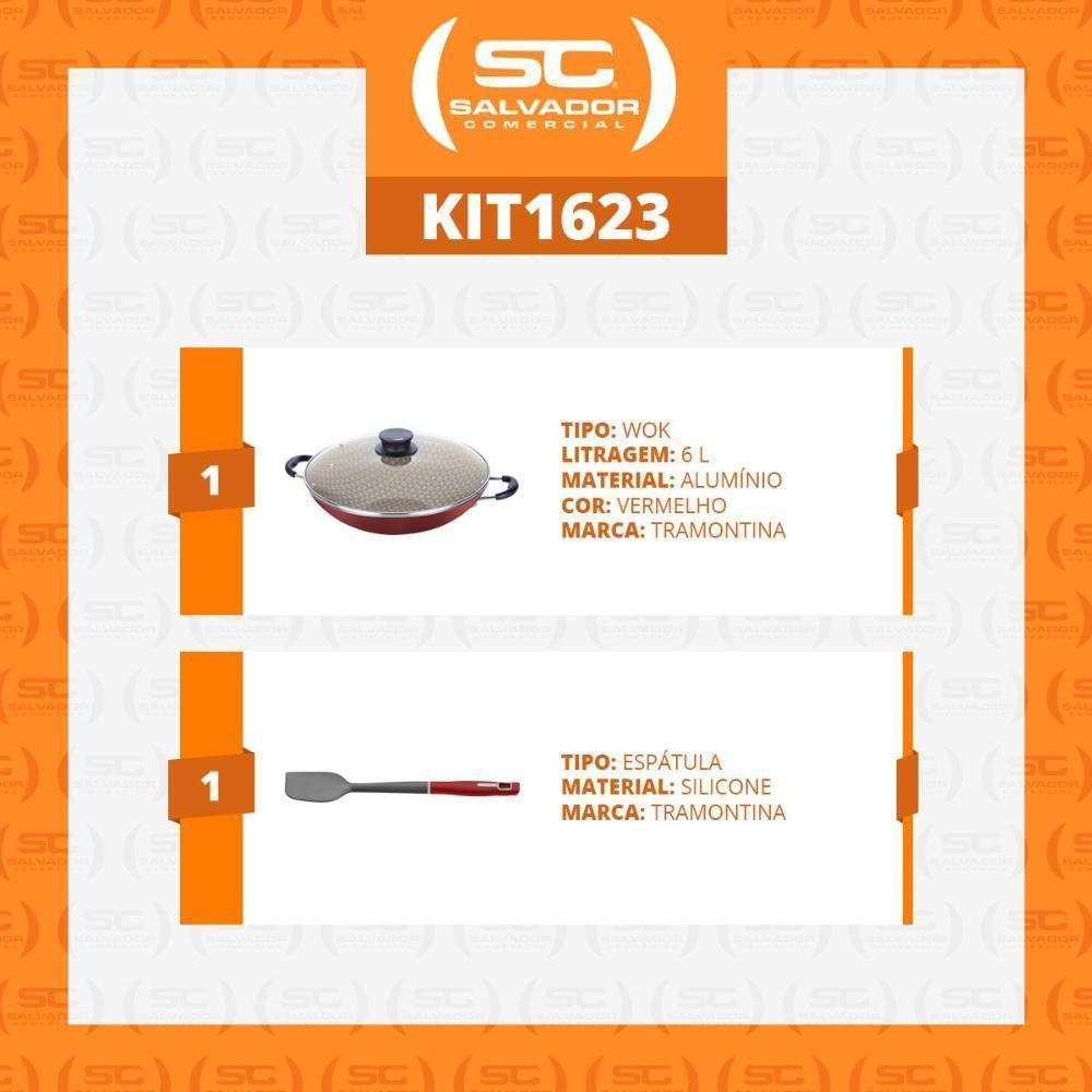 Panela Wok Paris Alumínio Antiaderente 36cm E Espátula De Silicone Verano Vermelho - Tramontina - 5