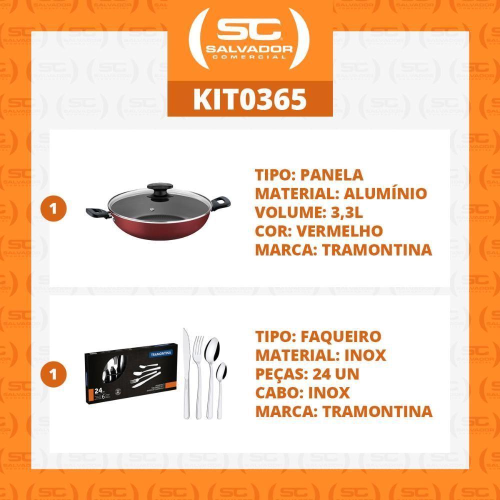 Kit - Panela Wok Alumínio 28cm Loreto Vermelho + 1 Faqueiro Inox 24pç - Tramontina - 2