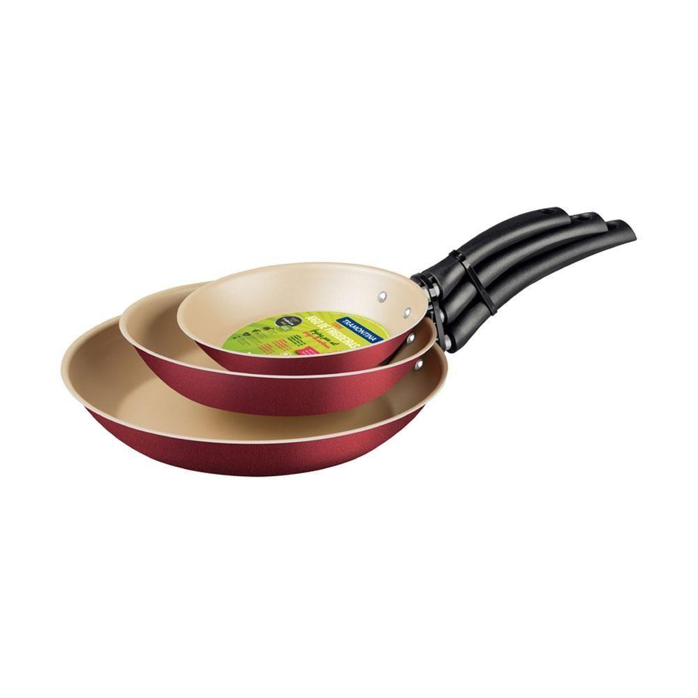 Jogo De Frigideiras Turim Em Alumínio Antiaderente Starflon Vermelho 3 Pcs - Tramontina - 9