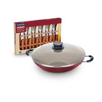 Kit - Panela Wok 6l Alumínio 36 Cm Paris Vermelho + 1 Jogo Churrasco 12pç - Tramontina - 1