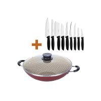 Kit - Panela Wok 6l Alumínio 36 Cm Paris Vermelho + 1 Conjunto Facas 9pç - Tramontina - 3