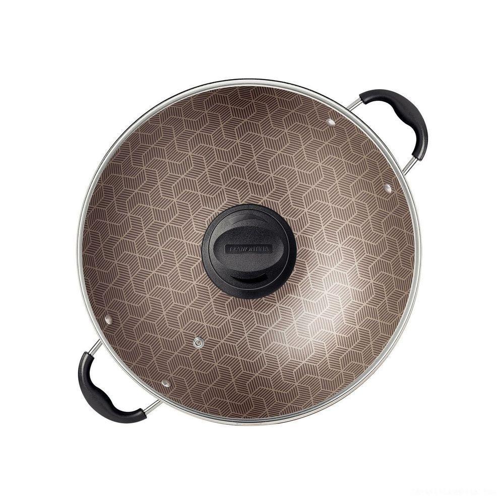 Wok Paris Com Revestimento Em Antiaderente Starflon Max Vermelho Tampa Vidro 32 Cm 4,4l - 5