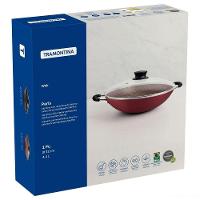 Wok Paris Com Revestimento Em Antiaderente Starflon Max Vermelho Tampa Vidro 32 Cm 4,4l