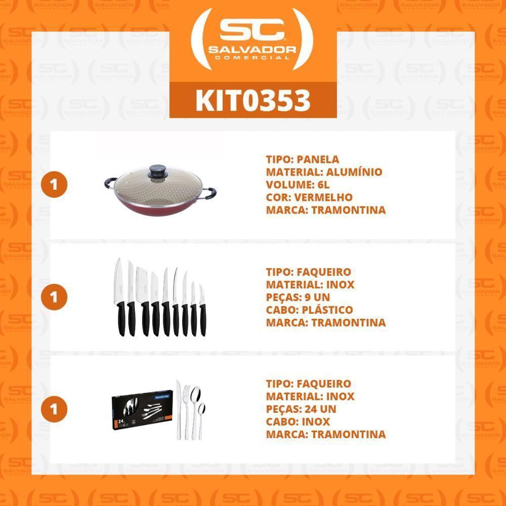 Kit - Panela Wok 6l 36 Cm Vermelho + 1 Conjunto Facas 9pç + 1 Faqueiro Inox 24pç - Tramontina - 2