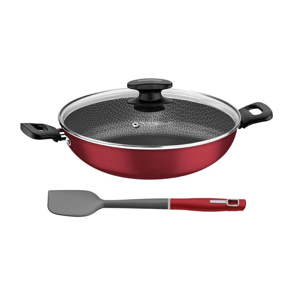 Panela Wok Loreto Alumínio Antiaderente 28cm E Espátula De Silicone Verano Vermelho - Tramontina - 1