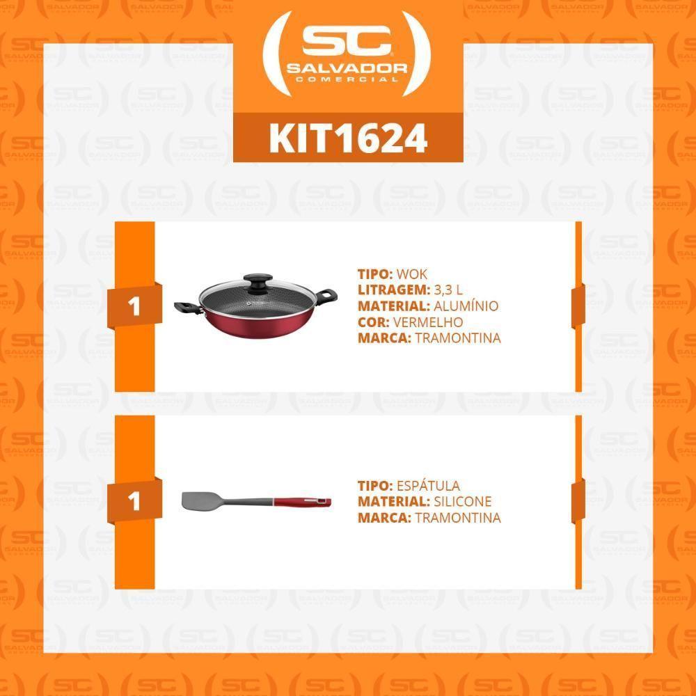 Panela Wok Loreto Alumínio Antiaderente 28cm E Espátula De Silicone Verano Vermelho - Tramontina - 2